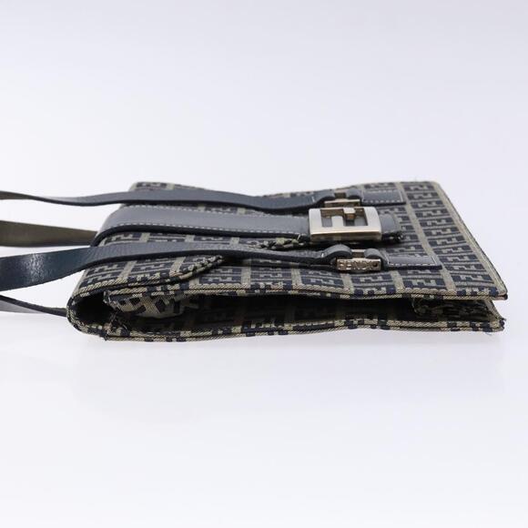 FENDI Zucchino Canvas Mamma Baguette Hand Bag Navy Silver - Picture 5 of 14